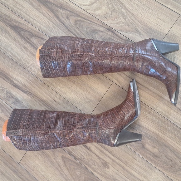 Free People Tall Brown Crocodile Embossed Boots - Picture 3 of 14